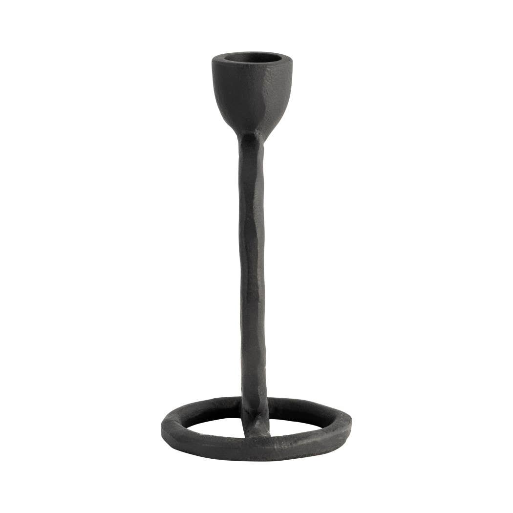 Metal Round Ring Taper Candle Holder - Black, 6 in.