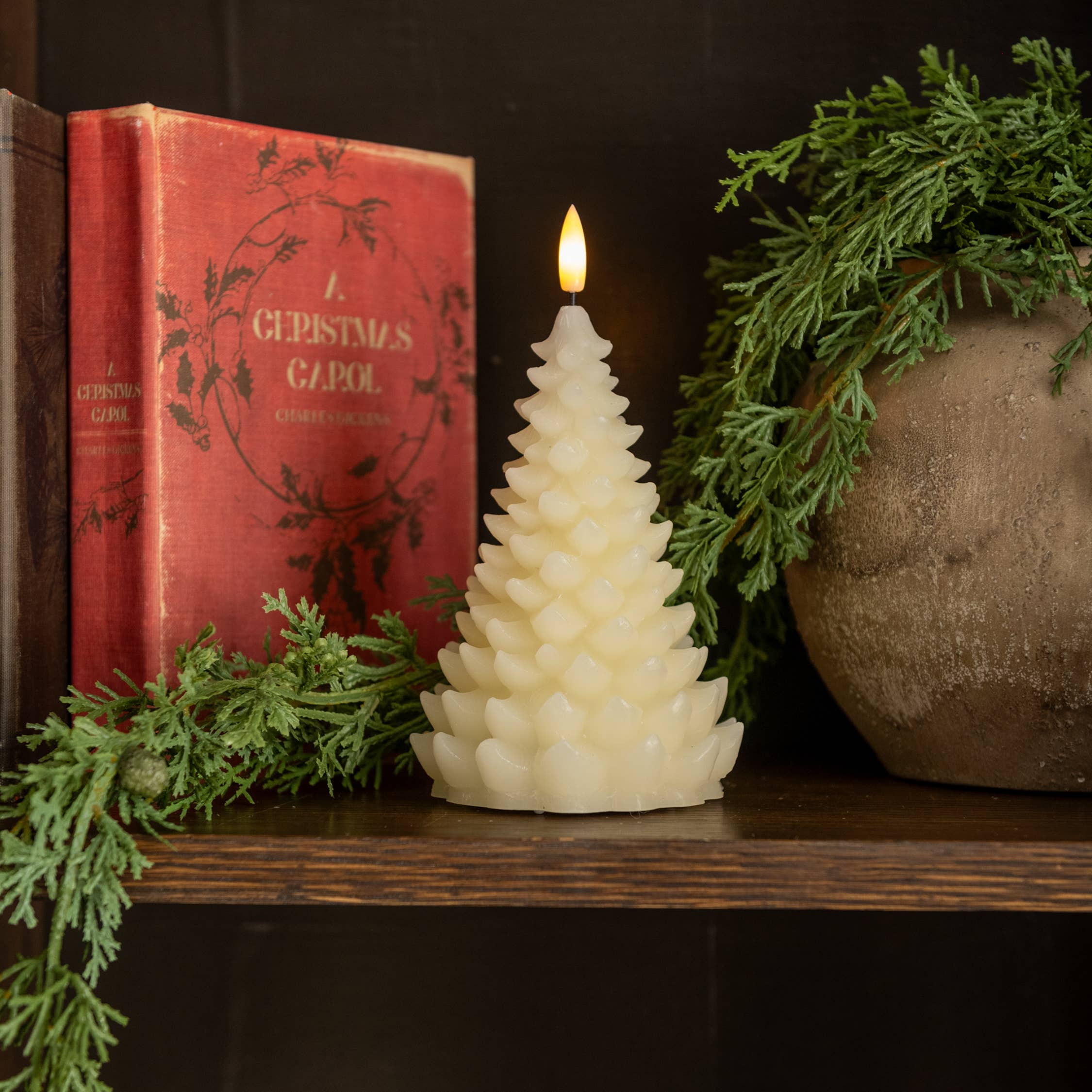 7" CREAM 3D FLAME BALSAM TREE CANDLE