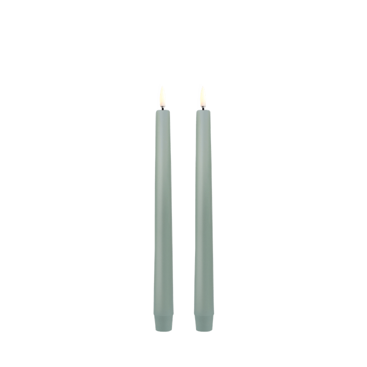 Dusty Green LED taper candle, Smooth, 2- pack