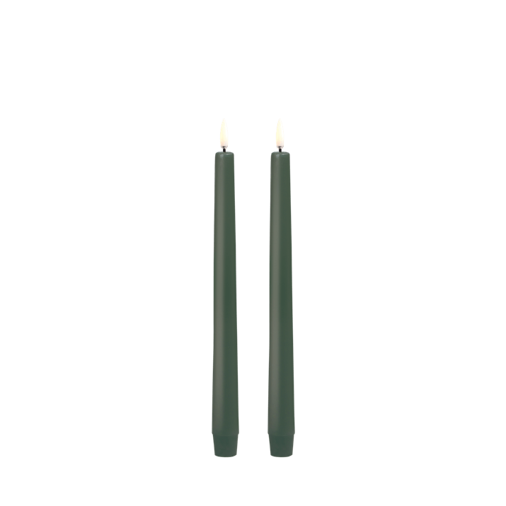 Olive Green LED taper candle, Smooth, 2- pack