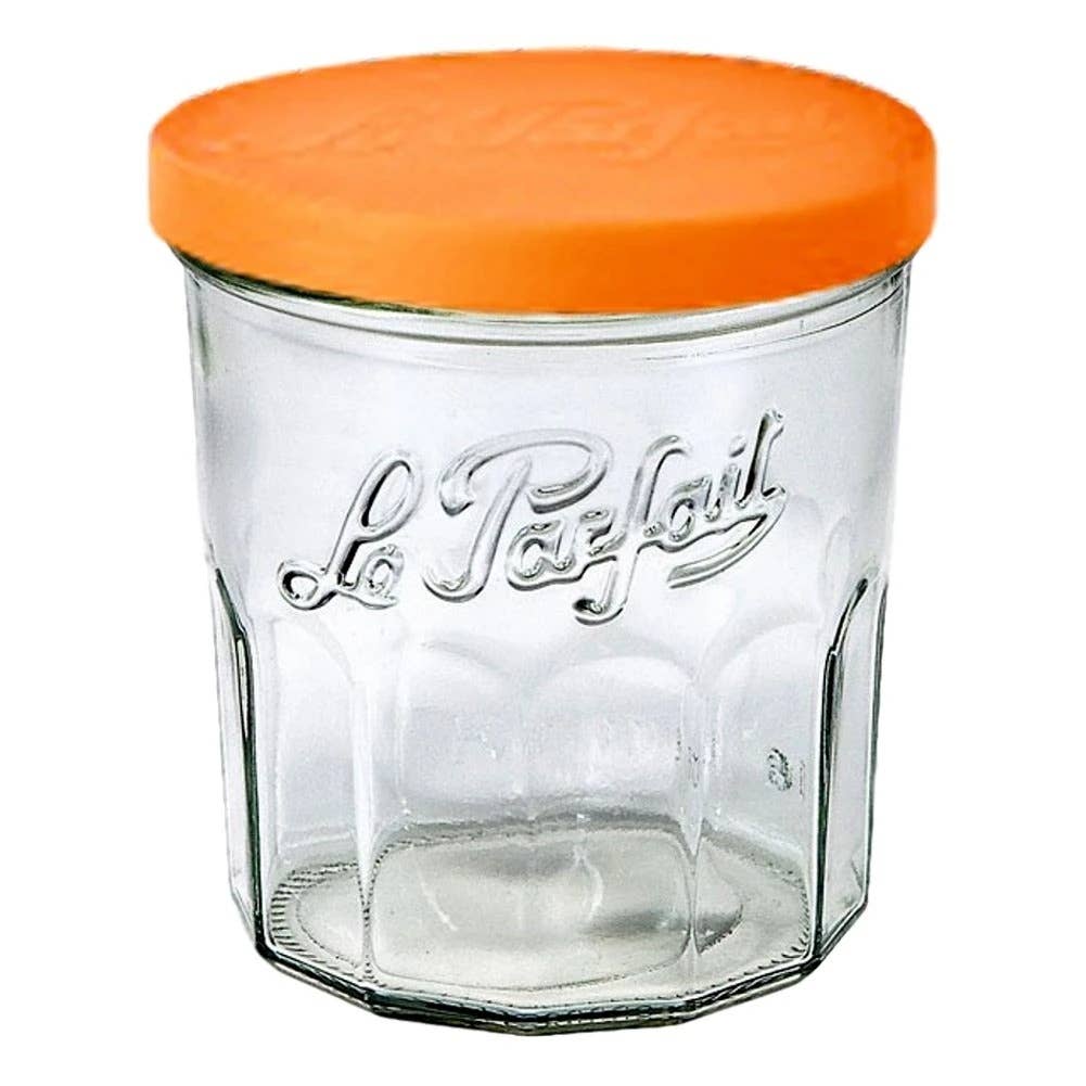 French Jam Pot Faceted Drinking Glass With Orange Cover | 324ml