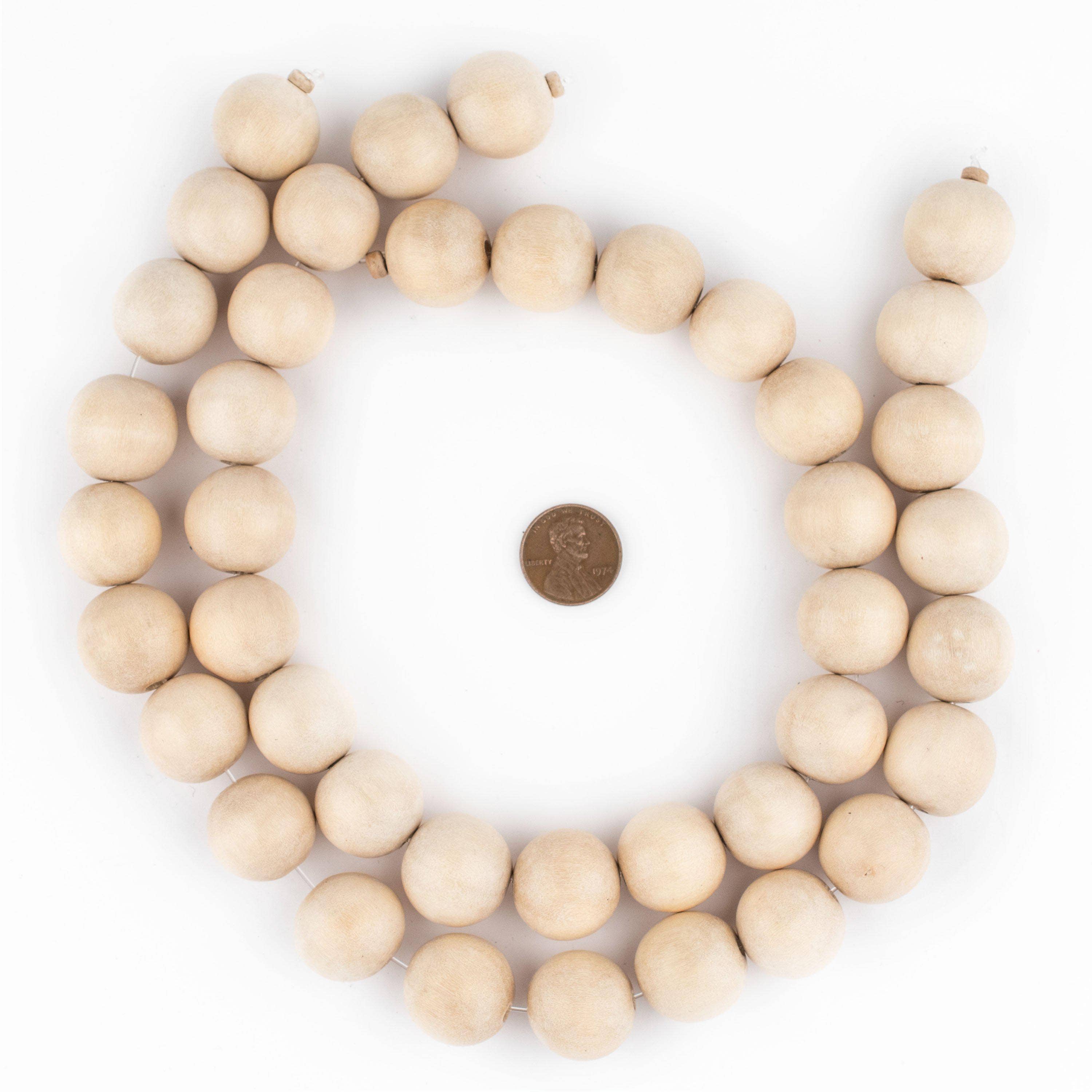 20mm Cream Round Natural Wood Beads
