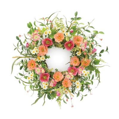 Mixed Poppy Wreath 22”D Polyester