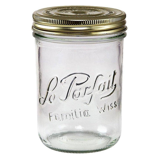 French Glass Mason Canning Jar W Gold Metal 2Piece Lid | 750ml