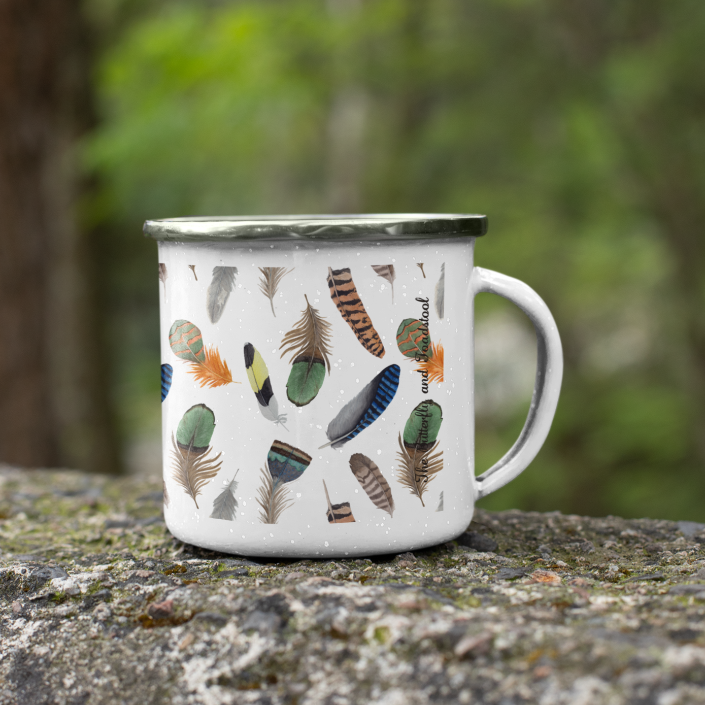 Feather Print Enamel Camp Mug