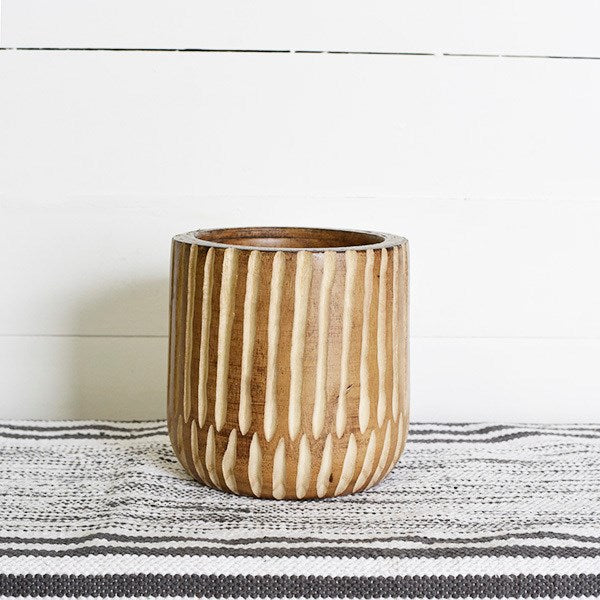 Carved Wood Planter | 8"