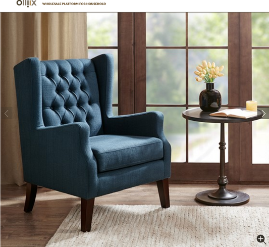 Blue Maxwell Button Tufted Wing Chair