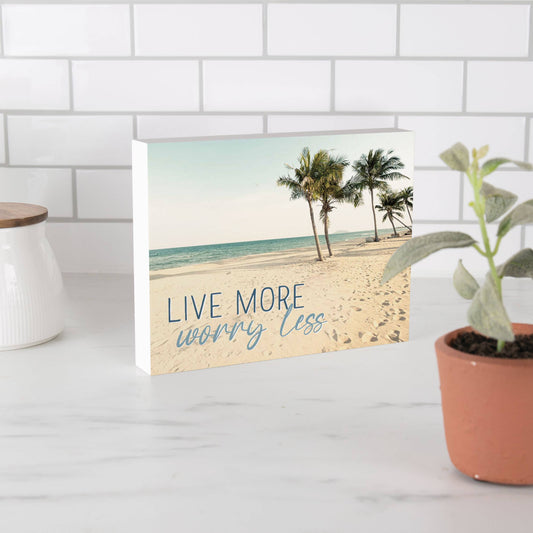 Live More Worry Less Barnhouse Wood Block Décor