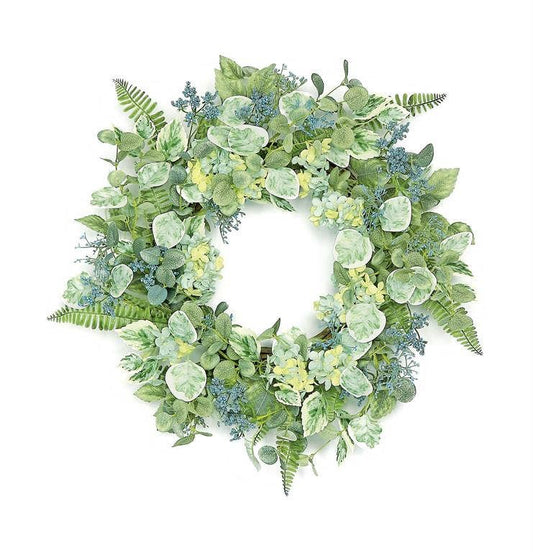 Sage Hydrangea & Mixed Foliage, Wreath, 24", Sage